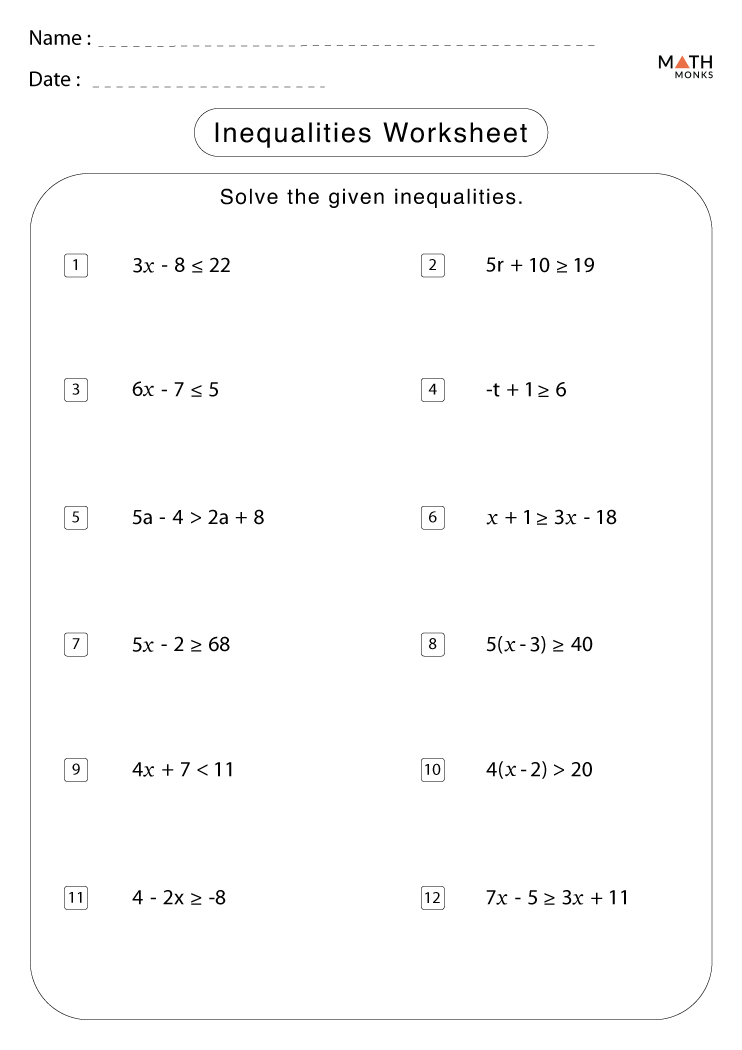 Inequalities Worksheets with Answer Key