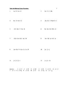 Solving Linear Equations Worksheet for 6th - 9th Grade | Lesson Planet