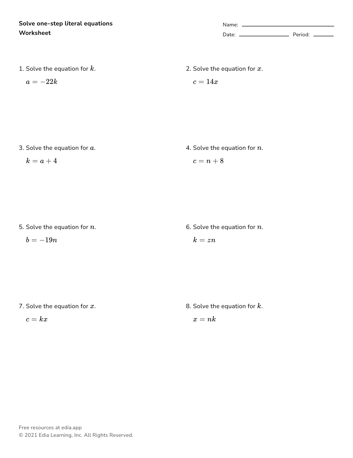 solving literal equations worksheet
