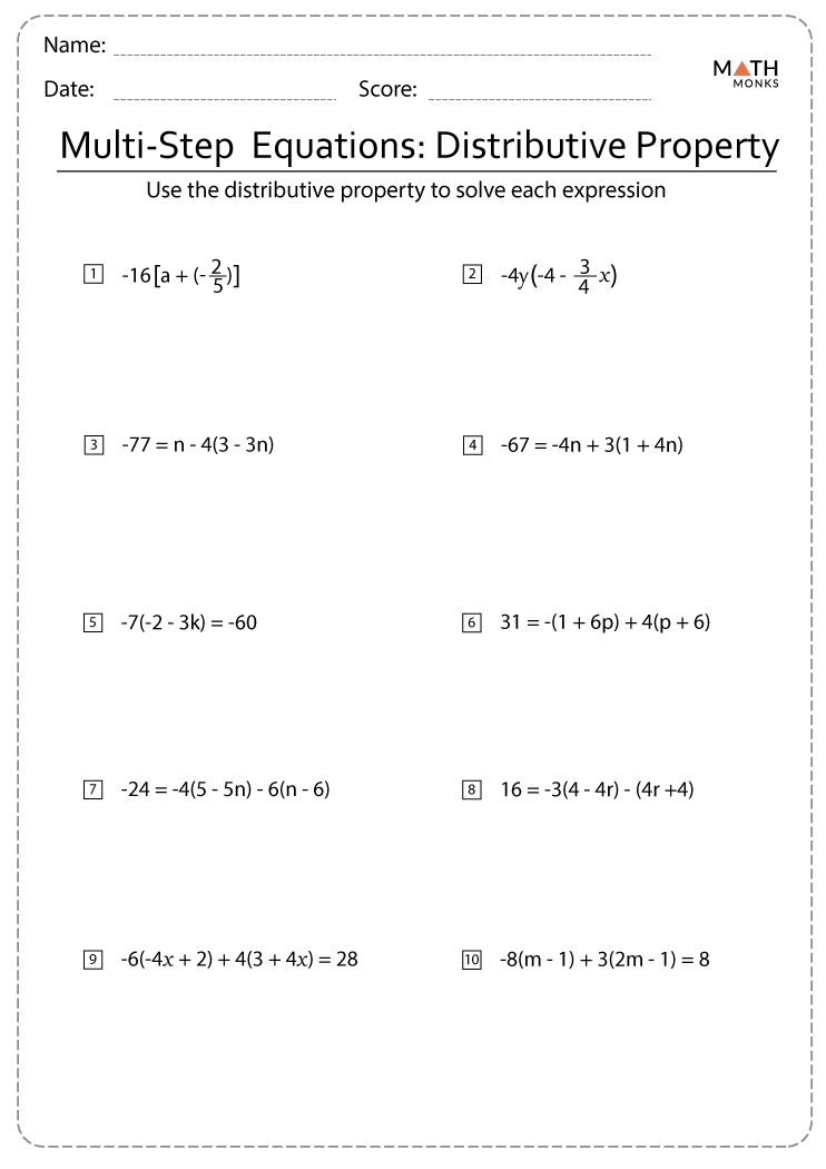 Multi Step Equations Worksheets - Math Monks