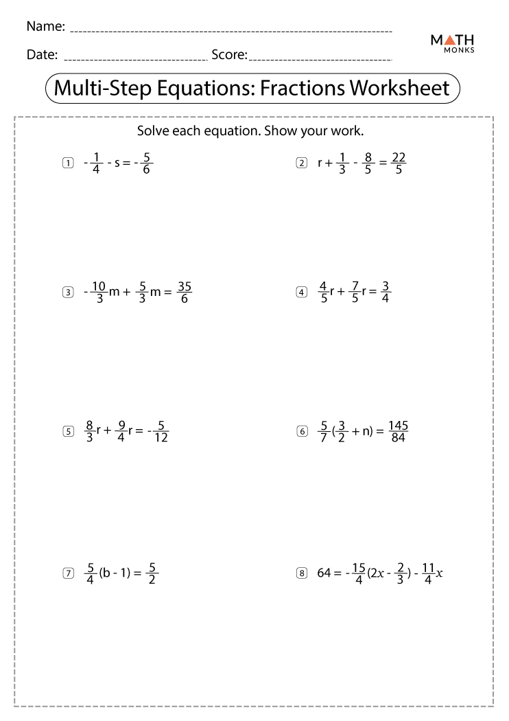 Multi Step Equations Worksheets - Math Monks
