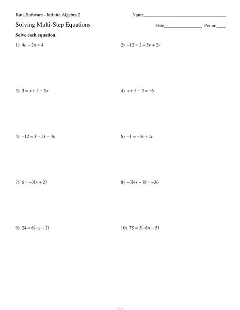 Solving Multi-Step Equations.pdf - Kuta Software