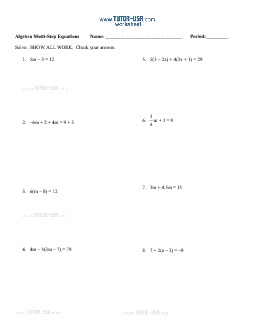 solving multiple step equations worksheet