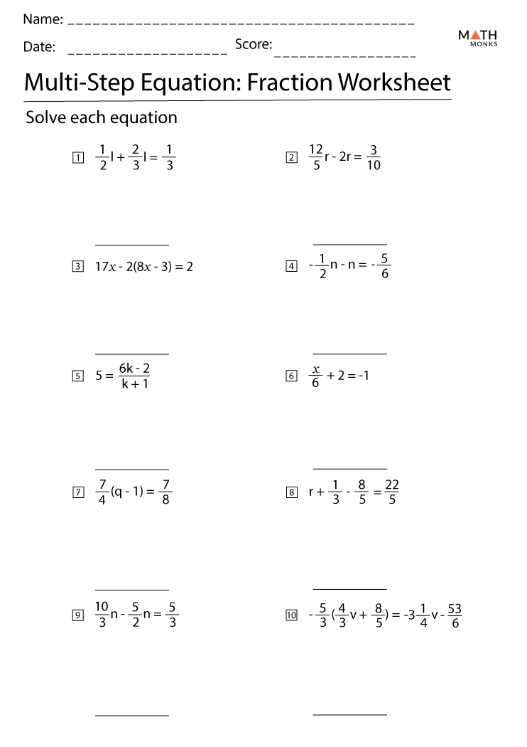 solving multiple step equations worksheet