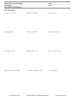 solving multiple step equations worksheet