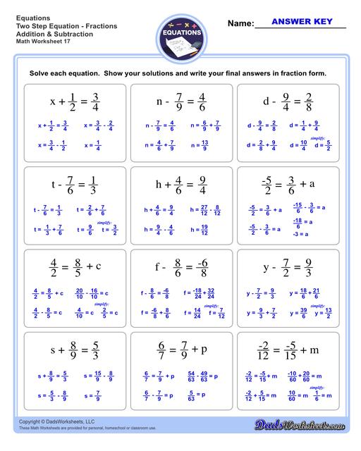solving multistep equations with fractions worksheet