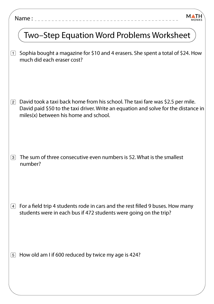 Two Step Equations Worksheets - Math Monks