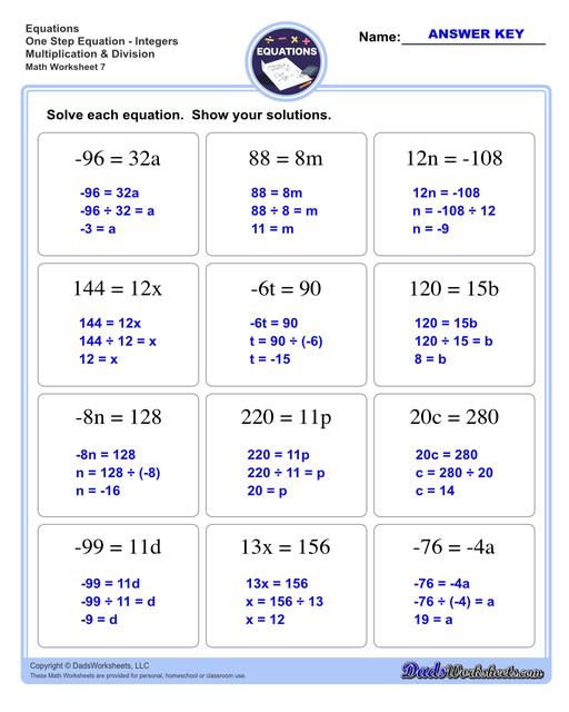 solving one step equations worksheet 6th grade