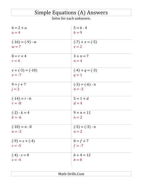 Solve One Step Equations with Smaller Values (Old)