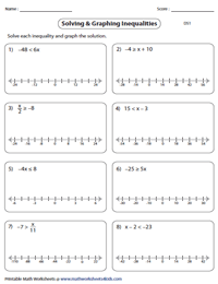 One Step Inequalities Worksheets