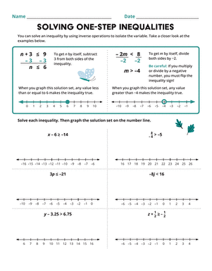 Solving One-Step Inequalities | Worksheet 