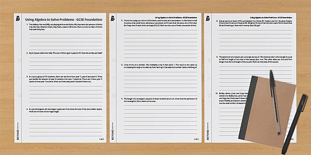 solving problems algebraically worksheet