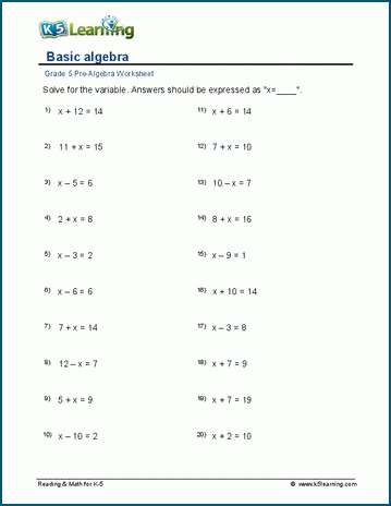 solving problems algebraically worksheet