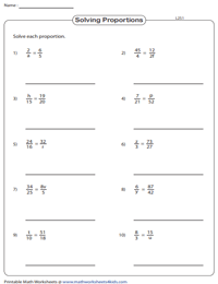Solving Proportions Worksheets