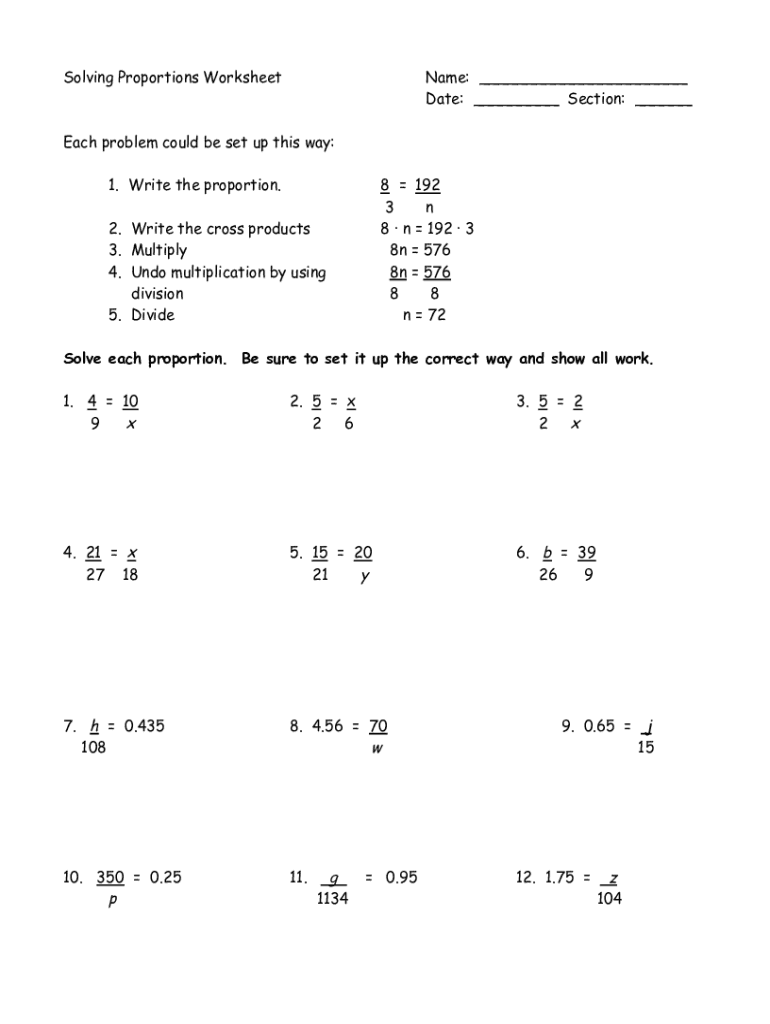 Solving Proportions Worksheet - Fill Online, Printable, Fillable ...