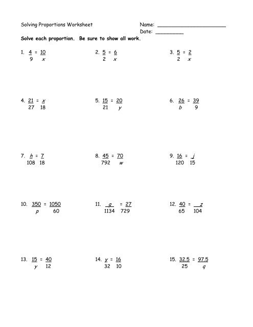 solving proportions worksheet answers