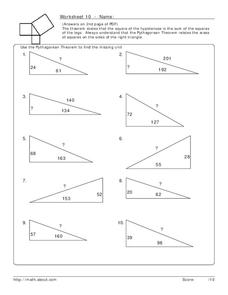 Using the Pythagorean Theorem Worksheet for 7th - 8th Grade ...