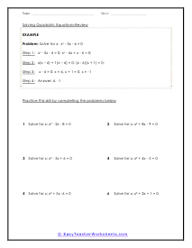 Solving Quadratic Equations Worksheets