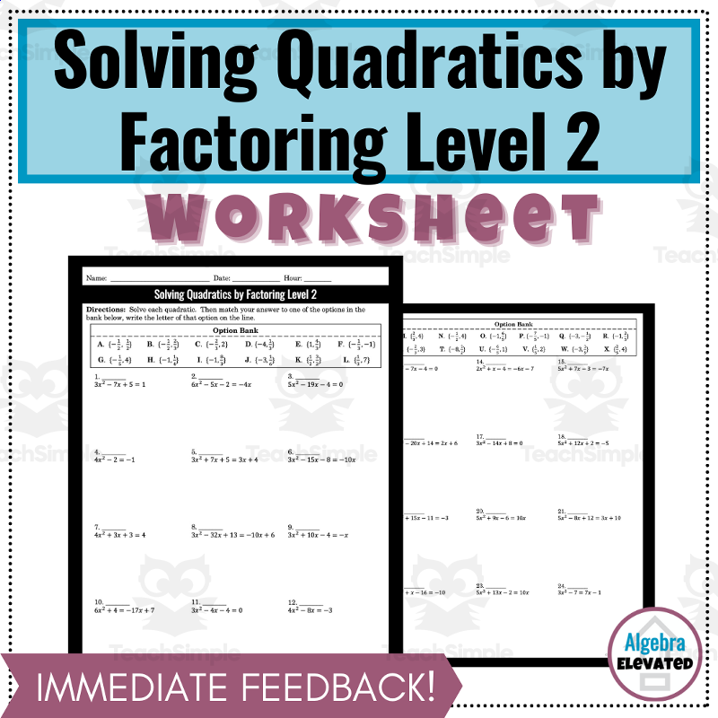 solving quadratic equations by factoring worksheet answers algebra 2