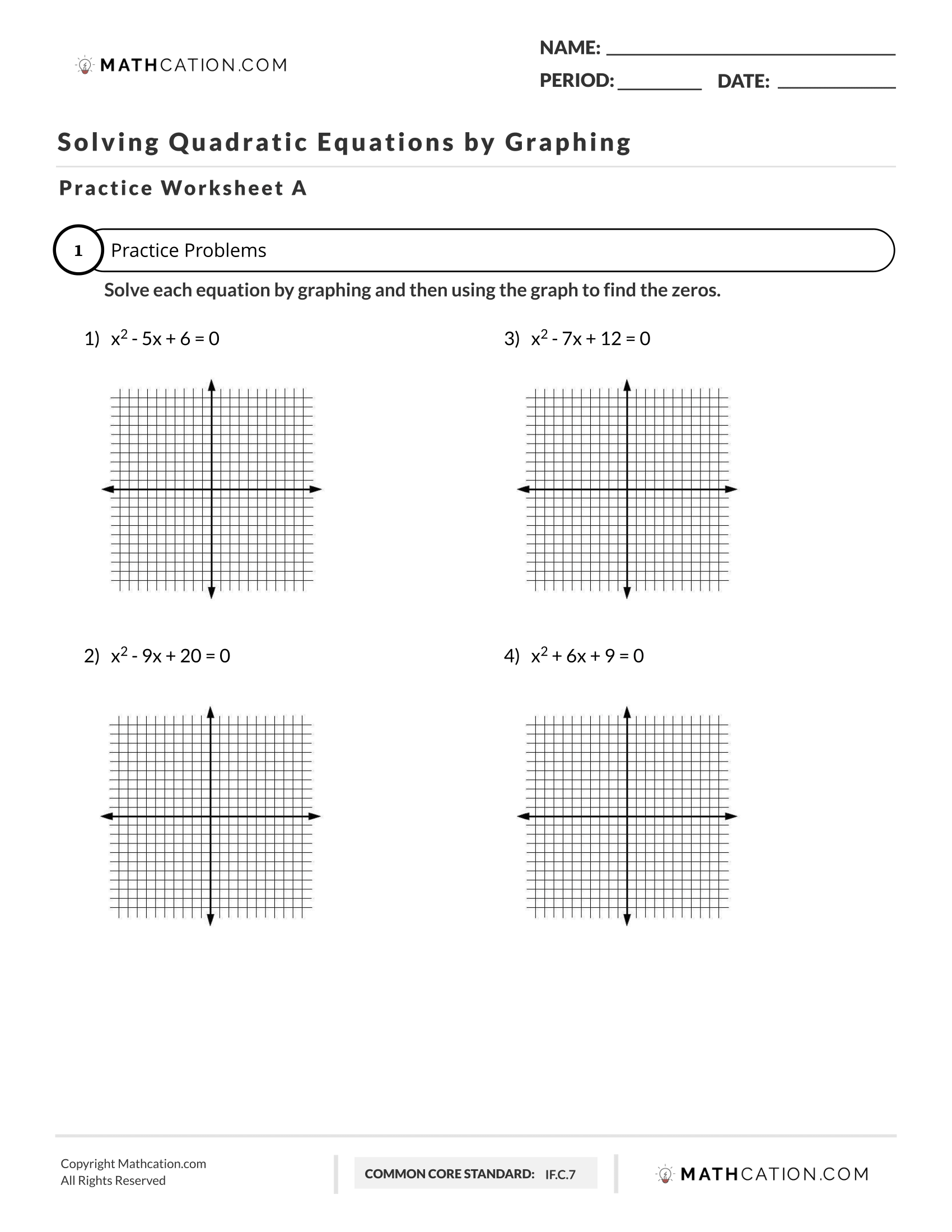 solving quadratic equations by graphing worksheet answers
