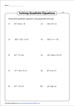 Solving Quadratic Equations Using the Formula Worksheets - Worksheets ...