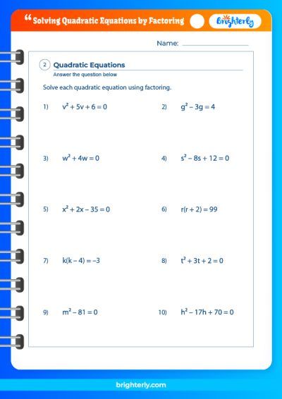 FREE Solving Quadratic Equations By Factoring Worksheets [PDFs ...