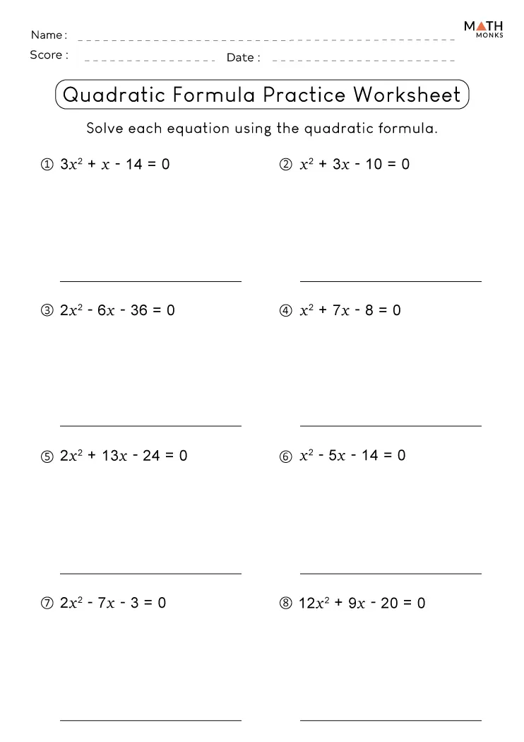 Quadratic Formula Worksheets - Math Monks - Worksheets Library