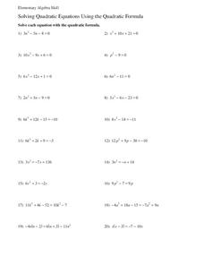 Solving Quadratic Equations Using the Quadratic Formula Worksheet ...
