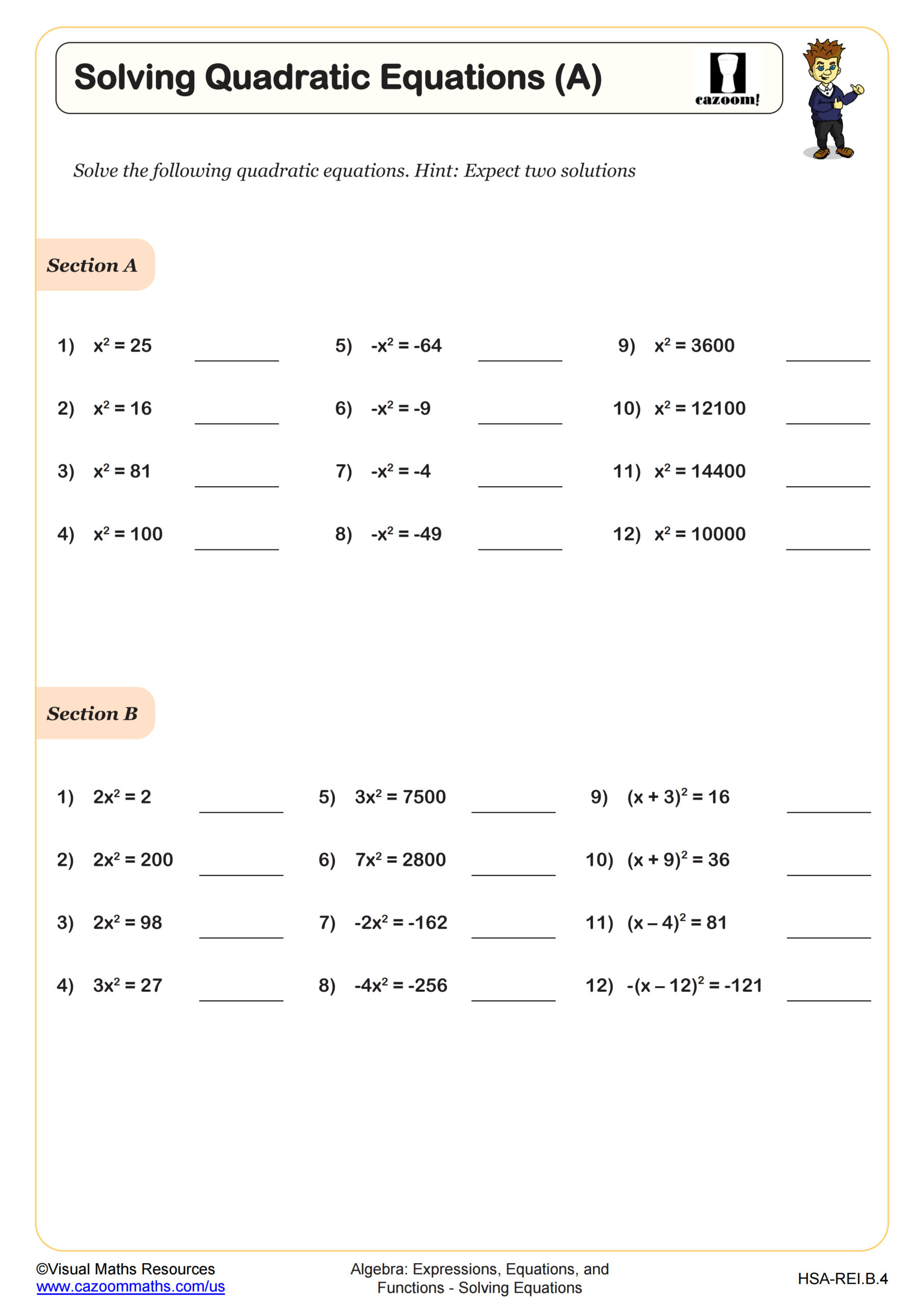 Solving Quadratic Equations (A) Worksheet | Fun and Engaging ...