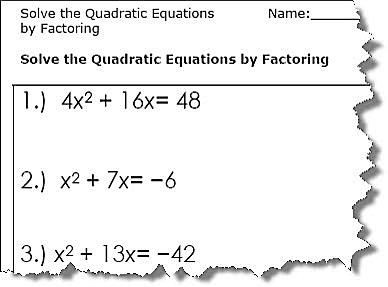 solving quadratic equations worksheet pdf