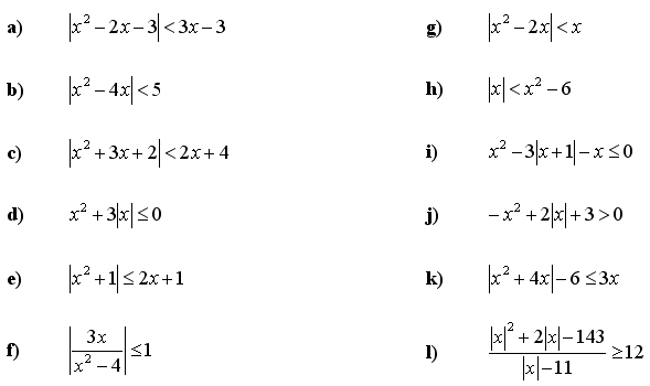 Math Exercises &  Math Problems: Quadratic Equations and Inequalities