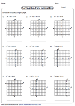 solving quadratic inequalities worksheet