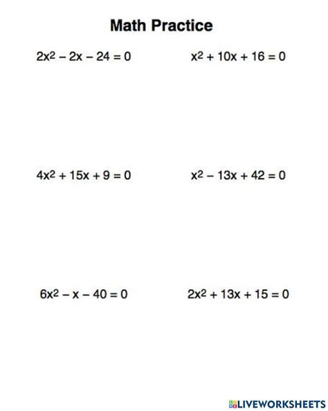 solving quadratic worksheet