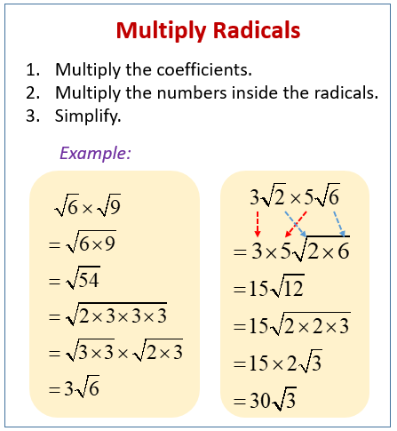 Multiplying Radicals (examples, solutions, videos, worksheets ...
