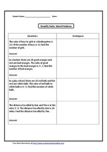 Simplify Ratio: Word Problems Worksheet for 4th - 6th Grade ...