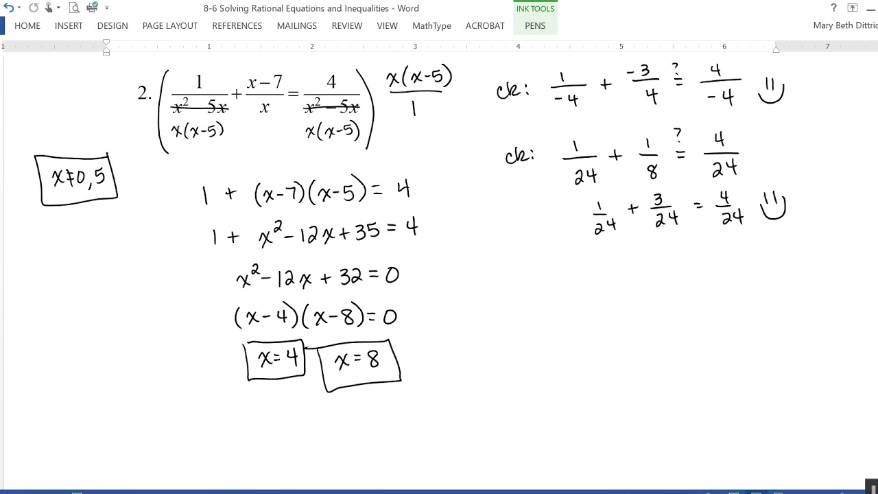 8-6 Solving Rational Equations and Inequalities - Worksheets Library