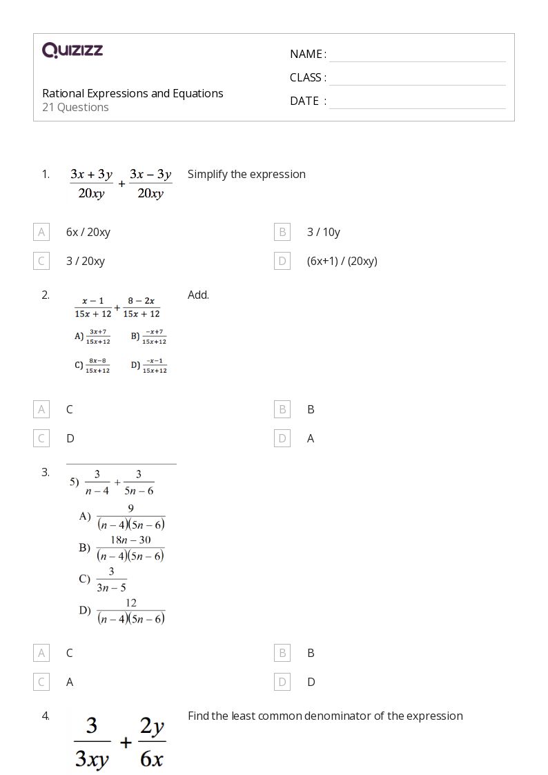 solving rational equations and inequalities worksheet answers