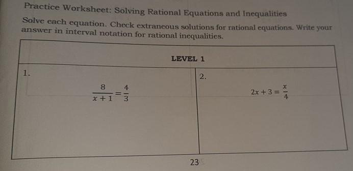 Solved Practice Worksheet: Solving Rational Equations and | Chegg.com