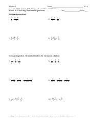 Solving Rational Equations PRACTICE WORKSHEET.pdf - Algebra 2 Name ...