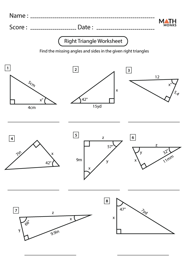 Right Triangle Worksheets - Math Monks