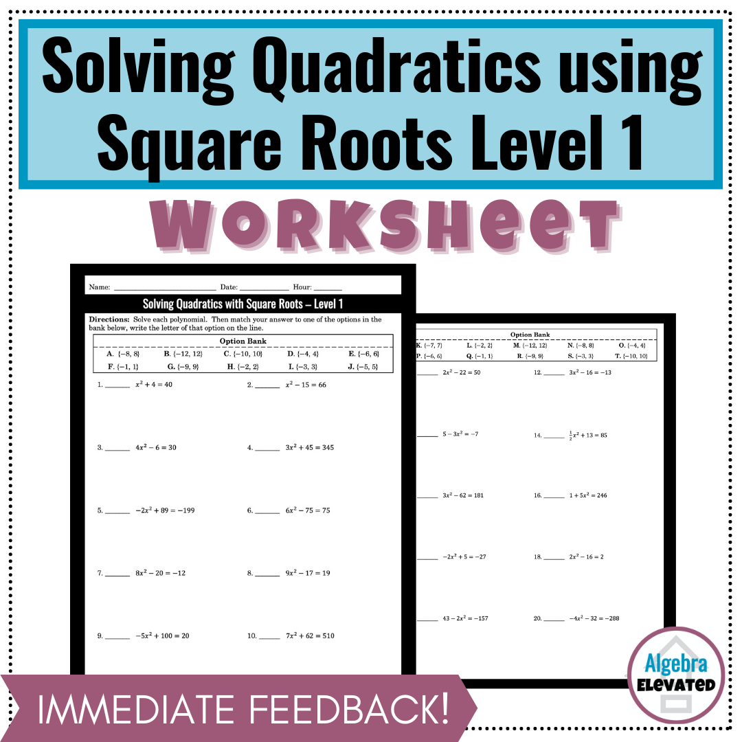 Solving Quadratics with Square Roots Level 1 | Made By Teachers