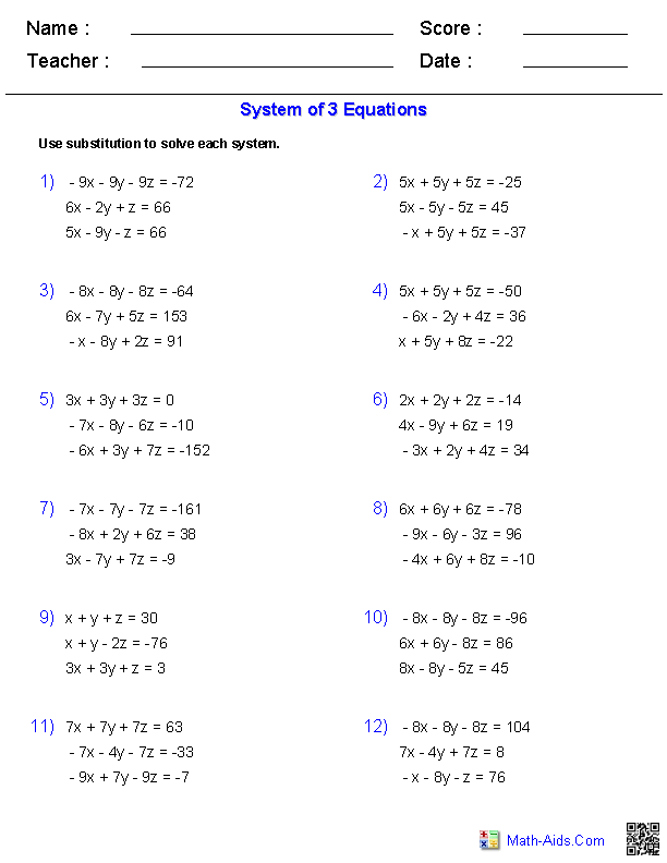 solving systems of equations algebraically worksheet answers