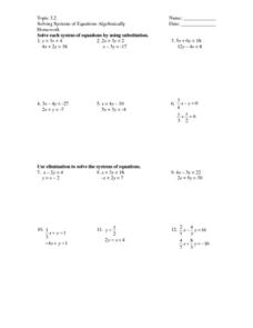 Topic 3.2 - Solving Systems of Equations Algebraically Worksheet ...