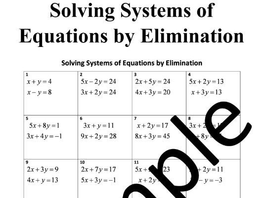solving systems of equations by elimination worksheet answers