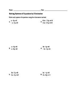 solving systems of equations by elimination worksheet answers