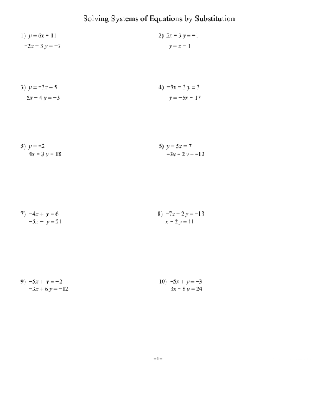 solving systems of equations by substitution worksheet answers