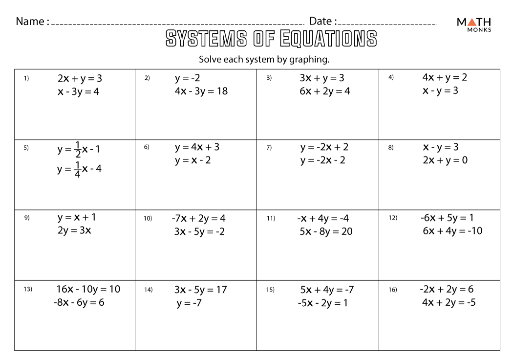 Solving Systems of Equations by Substitution Worksheets - Math Monks