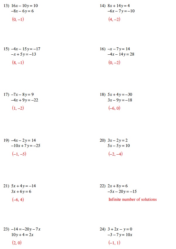 solving systems of equations by substitution worksheet answers