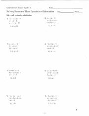 solving systems of equations with 3 variables worksheet