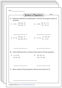 solving systems of equations with 3 variables worksheet